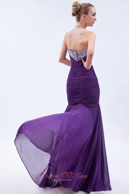 Purple Trumpet Prom Evening Dress Sweetheart Beading