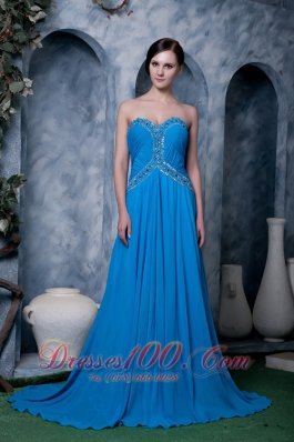 Sky Blue Empire Prom Evening Dress Beading Latest