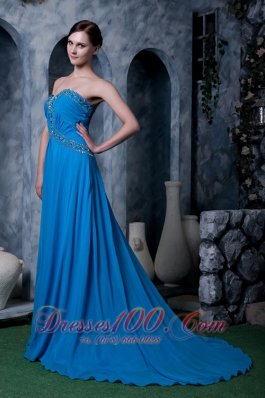 Sky Blue Empire Prom Evening Dress Beading Latest