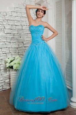 Discount Aqua Blue Beading Prom Evening Dress