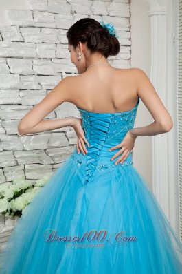 Discount Aqua Blue Beading Prom Evening Dress