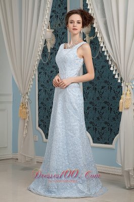 Light Blue Prom Dress for Junior Square Lace