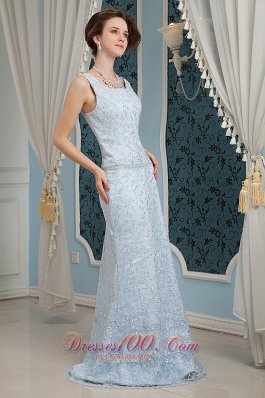 Light Blue Prom Dress for Junior Square Lace