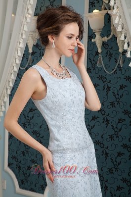 Light Blue Prom Dress for Junior Square Lace