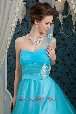 Aqua Blue Prom Dress Appliques One Shoulder