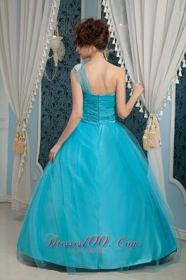 Aqua Blue Prom Dress Appliques One Shoulder