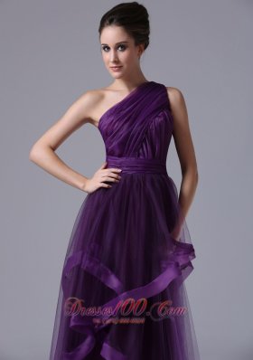 One Shoulder Purple Prom Dress Pleats Accents