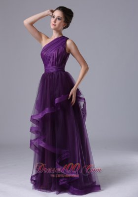 One Shoulder Purple Prom Dress Pleats Accents