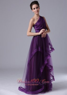 One Shoulder Purple Prom Dress Pleats Accents