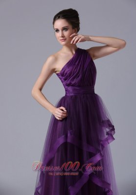 One Shoulder Purple Prom Dress Pleats Accents