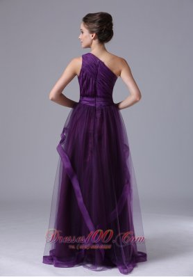 One Shoulder Purple Prom Dress Pleats Accents