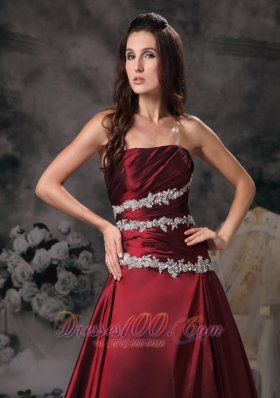 Sweet Burgundy Prom Evening Dress Appliques