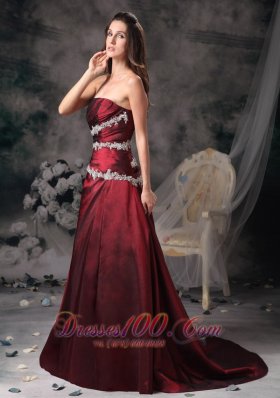 Sweet Burgundy Prom Evening Dress Appliques