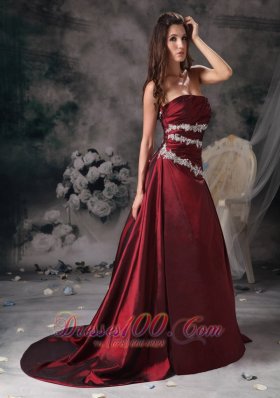 Sweet Burgundy Prom Evening Dress Appliques