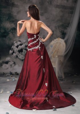 Sweet Burgundy Prom Evening Dress Appliques