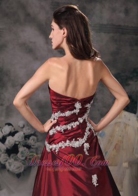 Sweet Burgundy Prom Evening Dress Appliques