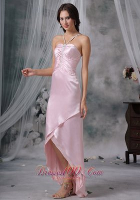 Simple Sheath Straps High-low Beading Prom Dress