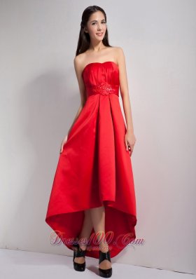 Red Bridesmaid Dress A-line Appliques High-low