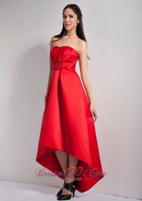 Red Bridesmaid Dress A-line Appliques High-low