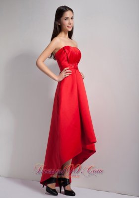 Red Bridesmaid Dress A-line Appliques High-low