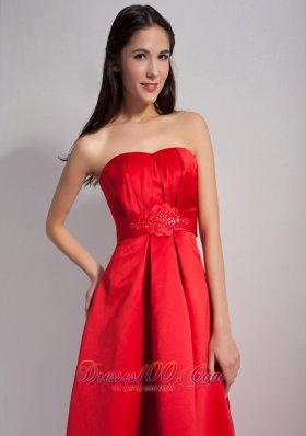 Red Bridesmaid Dress A-line Appliques High-low