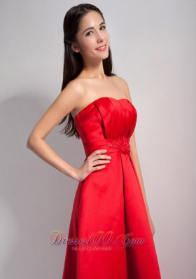 Red Bridesmaid Dress A-line Appliques High-low