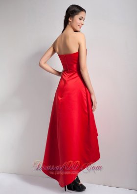 Red Bridesmaid Dress A-line Appliques High-low