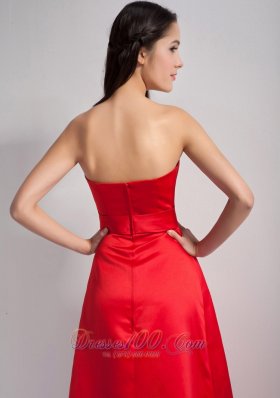 Red Bridesmaid Dress A-line Appliques High-low