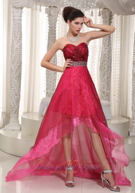 Pink and Wine Red Prom Dress High-low Beading