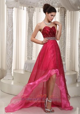 Pink and Wine Red Prom Dress High-low Beading