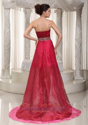 Pink and Wine Red Prom Dress High-low Beading