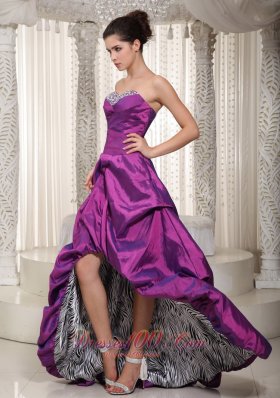 Eggplant purple Prom Dress High-low Zebra Pick-ups