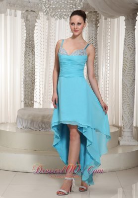 High-low Aqua Dress For Formal Evening Straps Beaded