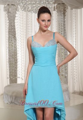 High-low Aqua Dress For Formal Evening Straps Beaded