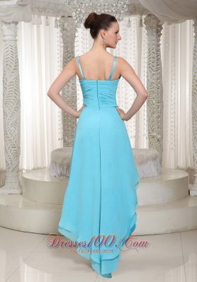 High-low Aqua Dress For Formal Evening Straps Beaded