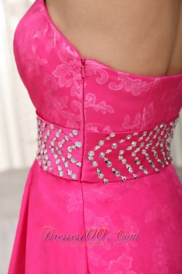 Hot Pink High-low Beading Prom Evening Dress Lace