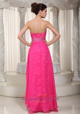 Hot Pink High-low Beading Prom Evening Dress Lace