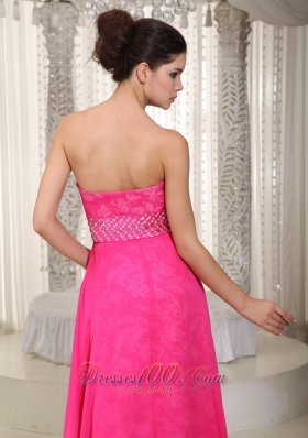 Hot Pink High-low Beading Prom Evening Dress Lace