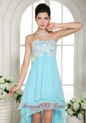 Aqua Blue Prom Dress Appliques High-low Layers