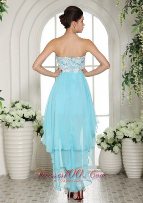 Aqua Blue Prom Dress Appliques High-low Layers