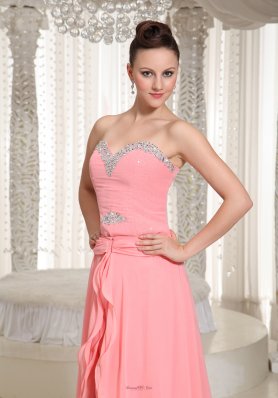 High-low Prom Dress in Watermelon Chiffon Beaded