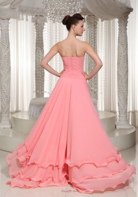 High-low Prom Dress in Watermelon Chiffon Beaded