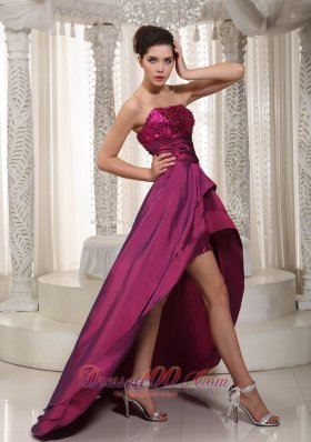 A-line Fuchsia Asymmetrical Prom Dress Sequins Over