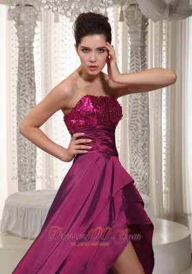 A-line Fuchsia Asymmetrical Prom Dress Sequins Over