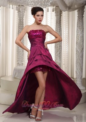 A-line Fuchsia Asymmetrical Prom Dress Sequins Over