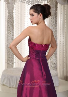 A-line Fuchsia Asymmetrical Prom Dress Sequins Over