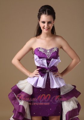 Multi-Color High-low Prom Dress Beading Ruffles Bow