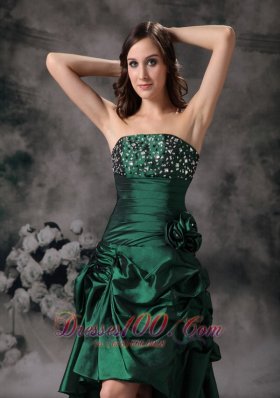 Elegant Green High Low Prom Dress Beading Flowers