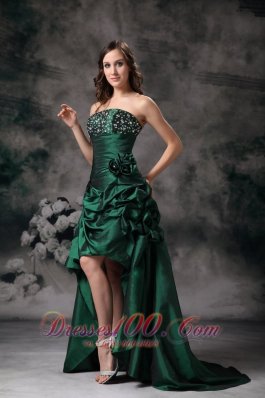 Elegant Green High Low Prom Dress Beading Flowers