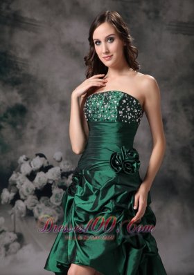 Elegant Green High Low Prom Dress Beading Flowers